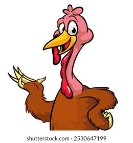 Cartoon happy cute thanksgiving turkey bird. Vector illustration isolated. Design for Thanksgiving Day