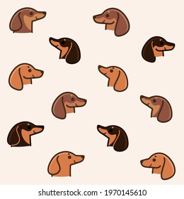 Cartoon happy dachshund - seamless trendy pattern with dog head. Flat vector illustration for prints, clothing, packaging and postcards.