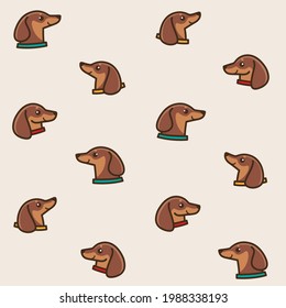 Cartoon happy dachshund - seamless trendy pattern with dog head. Flat vector illustration for prints, clothing, packaging and postcards.