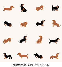 Cartoon happy dachshund - simple trendy pattern with dogs. Flat vector illustration for prints, clothing, packaging and postcards. 