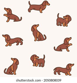 Cartoon happy dachshund - simple trendy pattern with dogs. Flat vector illustration for prints, clothing, packaging and postcards. 