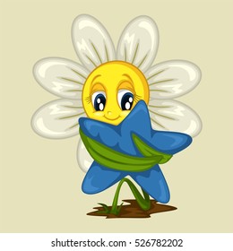 Cartoon Happy Daisy Hugging a Star