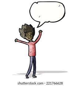cartoon happy dancing boy with speech bubble