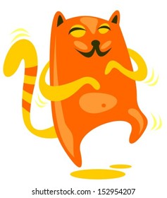 Cartoon happy dancing cat isolated on a white background.
