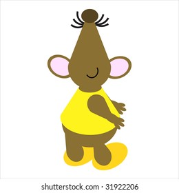 Cartoon of a happy, dancing mouse
