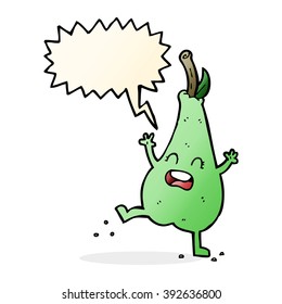 cartoon happy dancing pear with speech bubble