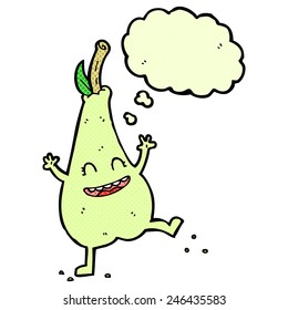 cartoon happy dancing pear with thought bubble