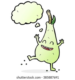 cartoon happy dancing pear with thought bubble