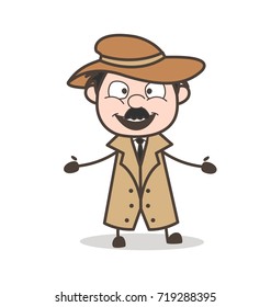 Cartoon Happy Detective Presenting Vector Illustration