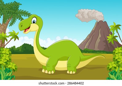 Cartoon happy dinosaur in the jungle