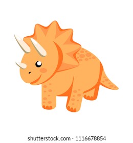 cartoon happy dinosaur triceratops for designing dino party, children holiday, dinosaurus related materials.