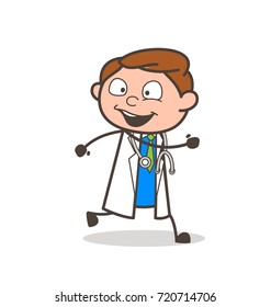 Cartoon Happy Doctor Running Pose Vector Illustration