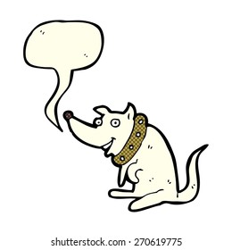 cartoon happy dog in big collar with speech bubble