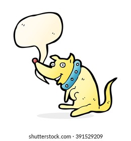 cartoon happy dog in big collar with speech bubble