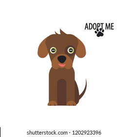 Cartoon happy dog. Cute pooch character. Funny baby puppy. Love Greeting card. Flat design. White background Isolated.