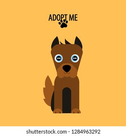 Cartoon happy dog. Cute pooch character. Funny baby puppy. Love Greeting card. Flat design.Yellow background Isolated.


