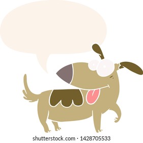 cartoon happy dog with speech bubble in retro style