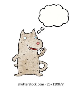 cartoon happy dog with thought bubble