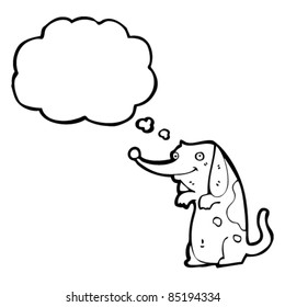 cartoon happy dog with thought bubble