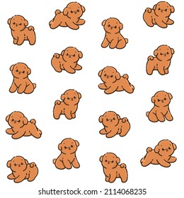Cartoon happy dog -  trendy seamless pattern with bichon frise. Contour vector illustration.