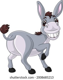 Caricatura de burro feliz sobre fondo blanco