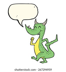 cartoon happy dragon with speech bubble