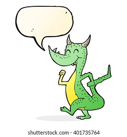 cartoon happy dragon with speech bubble
