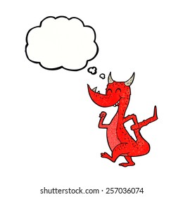 cartoon happy dragon with thought bubble