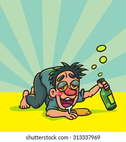 Cartoon Happy Drunk Man Lying Down, illustration  