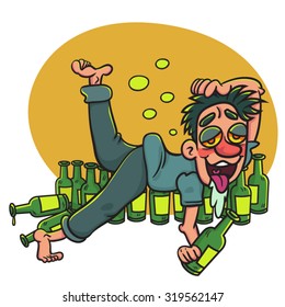 Cartoon Happy Drunk Man Lying On Stock Vector (Royalty Free) 319562147 ...