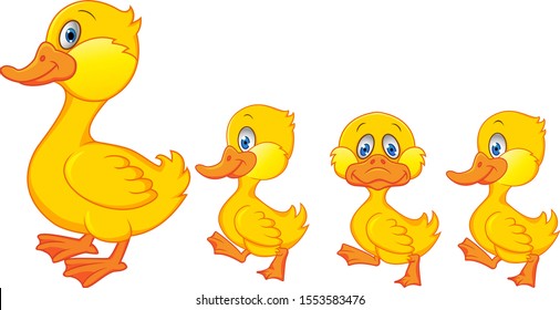 Cartoon happy duck family walking