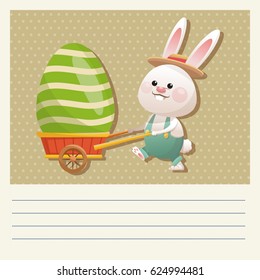 cartoon happy easter bunny carrying egg