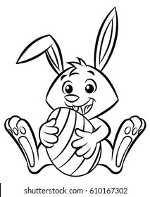 Cartoon Happy Easter Bunny Sitting Line Art