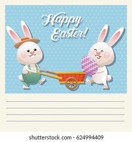 cartoon happy easter couple bunny egg