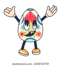 Cartoon happy Easter Groovy egg character. Holiday personage isolated on white background