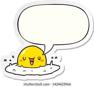 cartoon happy egg with speech bubble sticker