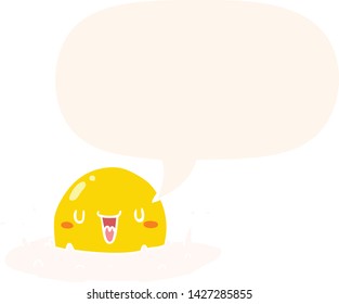 cartoon happy egg with speech bubble in retro style
