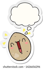 cartoon happy egg with thought bubble as a printed sticker