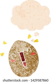cartoon happy egg with thought bubble in grunge distressed retro textured style