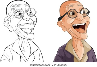 Cartoon of a happy, elderly man with glasses