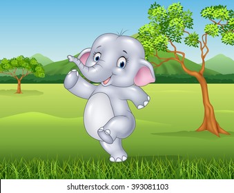 Cartoon Happy Elephant Jungle Stock Vector (Royalty Free) 393081103