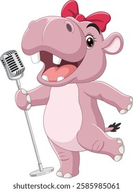 Cartoon a happy elephant singing