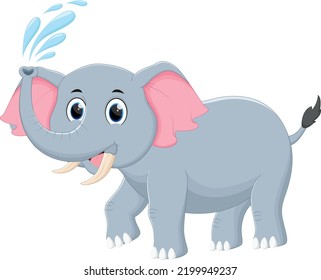 Cartoon happy elephant spraying water