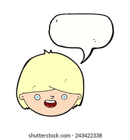 cartoon happy face with speech bubble