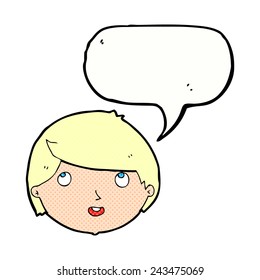 cartoon happy face with speech bubble