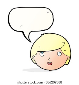 caricatura de cara feliz con burbuja de habla