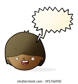 desenho animado cara feliz com balão de fala