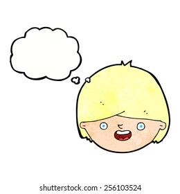 caricatura cara feliz con burbuja de pensamiento