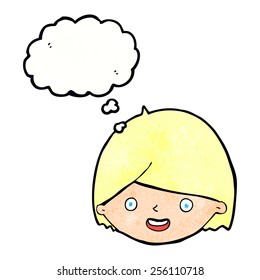caricatura cara feliz con burbuja de pensamiento