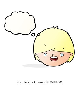cartoon happy face with thought bubble